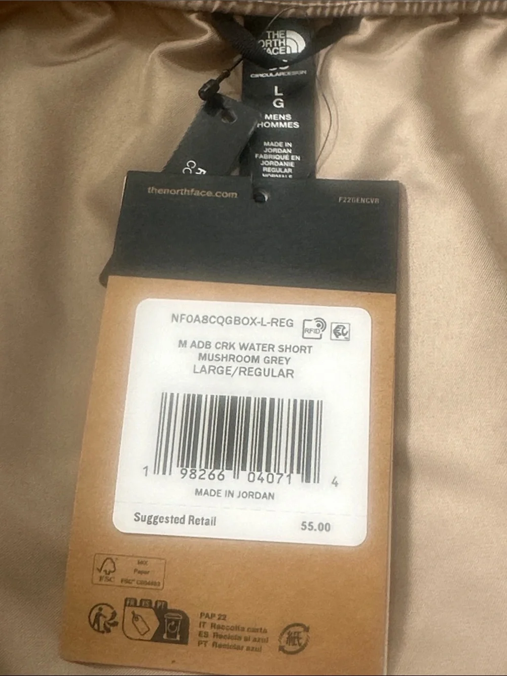 The North Face Men’s Large Water Shorts. Mushroom Grey Color. NWT’s.